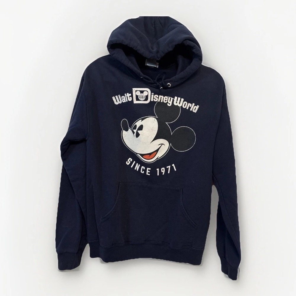 Disney Parks Walt Disney World 1971 Mickey Mouse Sweatshirt Hoodie M Navy Blue